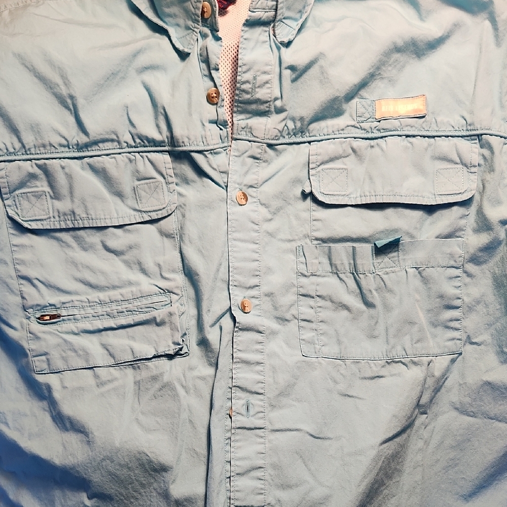 Reel Legends Fishing ShortLight Blue Button-Up Velcro All Good. Large Mens
